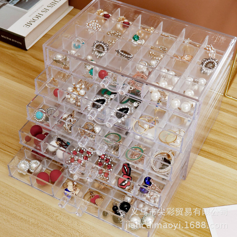 Cross-Border New Product Transparent Jewelry Storage Box Ins Style Large Capacity Household Organizing Box Earrings Necklace Dustproof Drawer