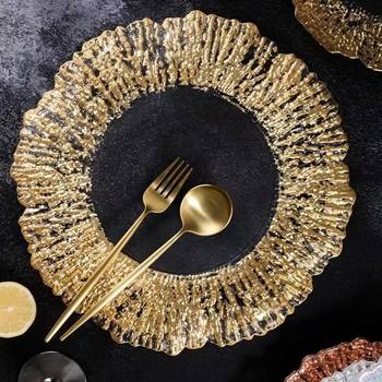 Light luxury vintage sunflower glass plate coral plate personalized creative irregular fruit salad plate dessert Western plate