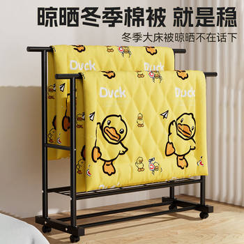 Simple Clothes Hanger Floor-Standing Vertical Household Bedroom Balcony Clothes Hanger Double Row Clothes Rod Mobile Clothes Drying Rack