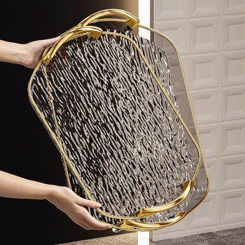 Cross-Border Accessible Luxury Plastic Tea Tray with Handle for Party Home Restaurant High-End Tray with Drop-Resistant Water Cup Storage