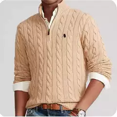 Paul Polo Sweater Men's Half-Zip Thickened Twist Pullover Wool Sweater Embroidered Pony Logo Cardigan