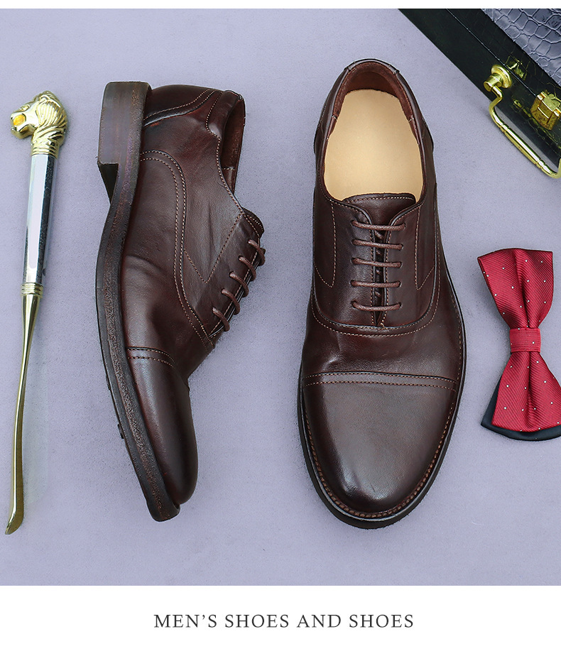 Giày da nam derby mũi tròn da ngựa Ý thủ công Goodyear — Màu đen, Màu cà phê