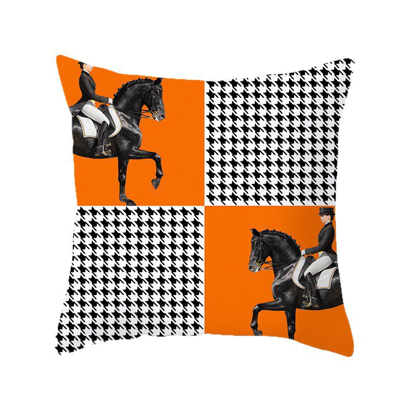 Orange and Blue Contrasting Plaid Pillowcase, Simple and Fashionable Geometric Pillowcase, Home Sofa Bedside Car Cushion Cover