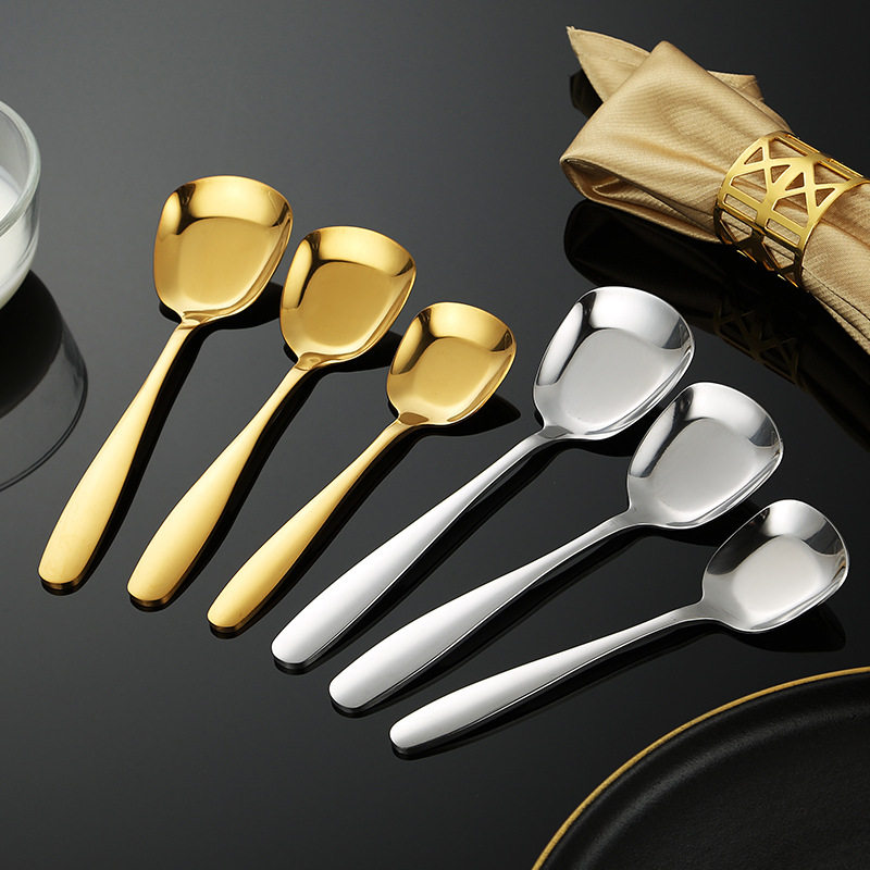 304 Stainless Steel Spoon Square Head Spoon Flat Bottom Spoon Dining Spoon Chinese Spoon Dessert Spoon Watermelon Spoon Mirror Polished