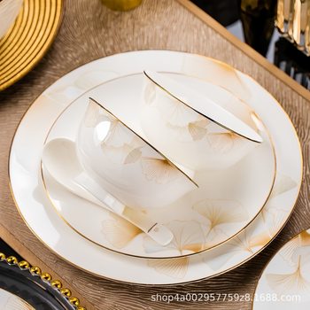 Dishes and Plates Can Be Freely Matched with Jingdezhen Chinese Ginkgo Leaf Ceramic Tableware Gifts Wholesale Noodle Bowls, Dishes, Soup Pots