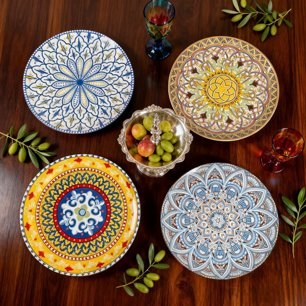 Medieval European Ceramic Tableware, Bohemian Style Flat Plate, Home Commercial Dish Plate, New Dinner Plate, Steak Plate