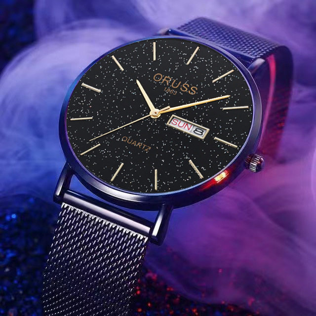 TikTok Explosive Simple Atmospheric Men's Watch Star Surface Mesh Belt Trendy Waterproof genuine goods Straight Hair Steel Band Watch