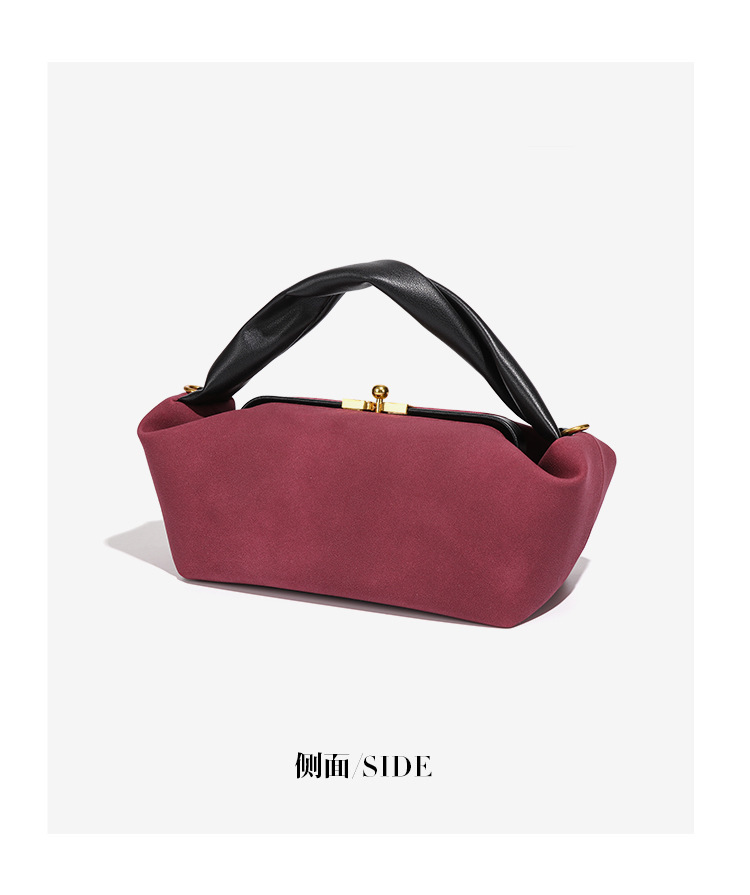 Túi xách tay nữ mini dáng bánh bao chất liệu da lộn mềm, túi đeo chéo một vai phong cách thanh lịch — Nhà máy riêng, có thể tùy chỉnh theo yêu cầu., Y2864 # Đỏ Bordeaux/Đen, Y2864 # Sô cô la/Đen, Y2864 # Xám ấm/Đen