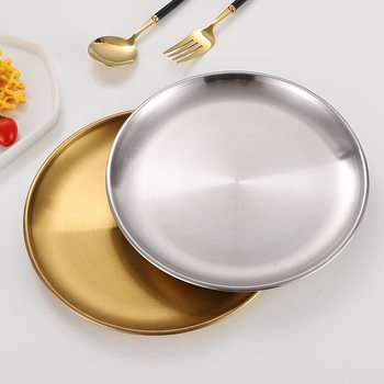 304 Stainless Steel Plate Korean Self-service Barbecue Plate Crafts Tray Cake Disc Western Food Plate Barbecue Fruit Plate