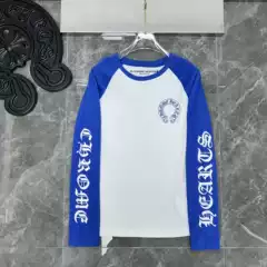 2023 Spring/Summer New Arrival CH Letter Horse Blue & White Raglan Long-Sleeve Tee Unisex