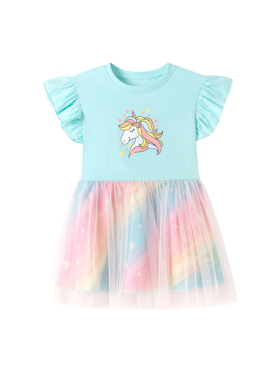 Summer Short-sleeve Girls' Tulle Dress, Cute Cartoon Style Kids' Princess Dress