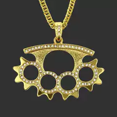 Cross-border new alloy point diamond necklace European and American trendy diamond-embedded gear men's hip hop fashion pendant factory direct sales