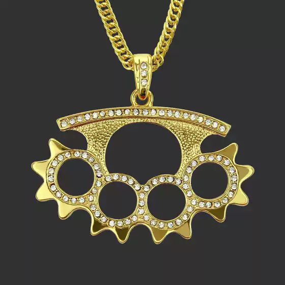 Cross-border new alloy point diamond necklace European and American trendy diamond-embedded gear men's hip hop fashion pendant factory direct sales