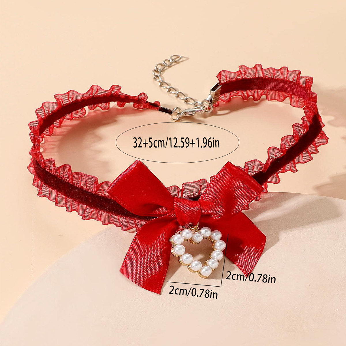 Cross-Border Tiktok Trending Product Lace Heart Bow Choker Collarbone Necklace Eco-Friendly Korean Style