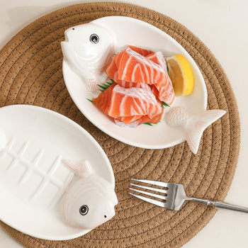 Ceramic Underglaze Color Salmon Sashimi Small Plate Cute Fish-Shaped Plate Japanese Sushi Side Dish Commercial Fish Plate
