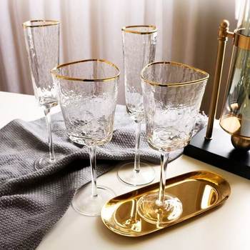 Triangular Gold-Rimmed Red Wine Glass Set, Household Goblet, High-End Champagne Glass, High-End Crystal White Wine Glass