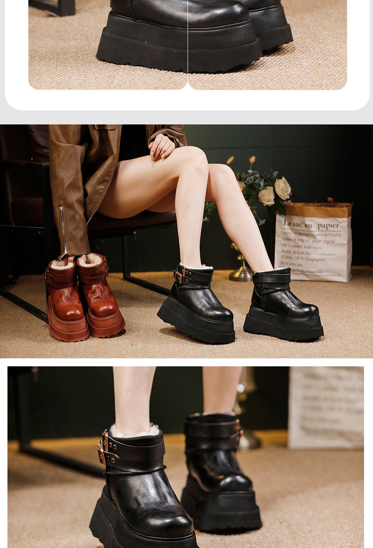 Boot lông cừu nữ cổ cao đế dày giữ ấm mùa đông — màu đen, nâu