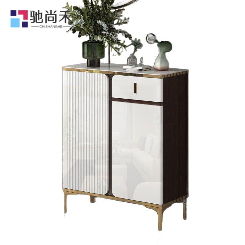 实木轻奢岩板新款餐边柜一体靠墙现代简约鞋柜储物柜小户型茶水柜