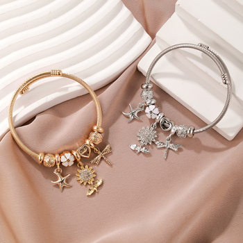 All-Match DIY Stainless Steel Bracelet Exquisite Sunflower Starfish Dragonfly Accessories Fashion Simple Hand Ornaments Women's Jewelry