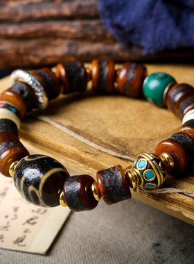 藏区骨头圈手串文玩天珠藏饰鼓珠配件手链民族风饰品