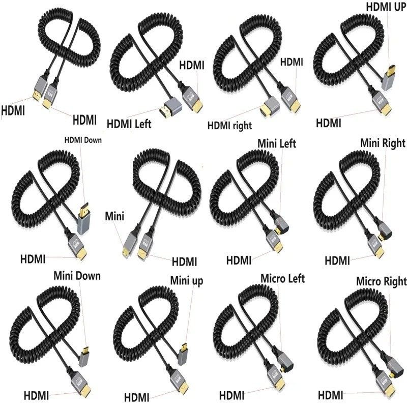 HDMI to Mini HDMI Male-To-Male Data Transmission Retractable Spring Cable 4K High-Definition Camera Single