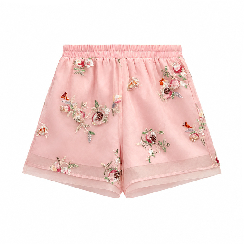 Bộ áo sơ mi không tay thêu họa tiết hoa và quần short dài, phong cách retro nghệ thuật — Quần short thêu hạt (giao hàng trong 7 ngày), Quần short thêu hạt (giao hàng trong ngày), Áo thêu hạt (giao hàng trong 7 ngày), Áo thêu hạt (giao hàng trong ngày)