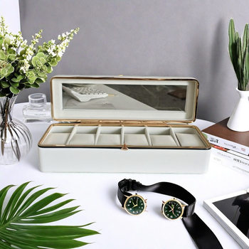 Cross-Border Wholesale High-End Leather Metal Frame Watch Box Glass Skylight Watch Storage Display Packaging Box