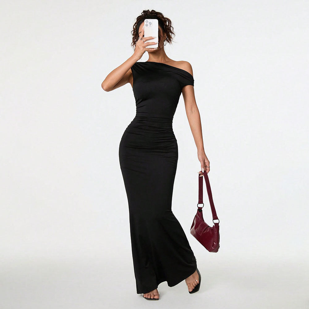 Summer Off Shoulder Black Evening Dress Elegant Sexy Celebrity Style Perfect for Parties and Formal Events