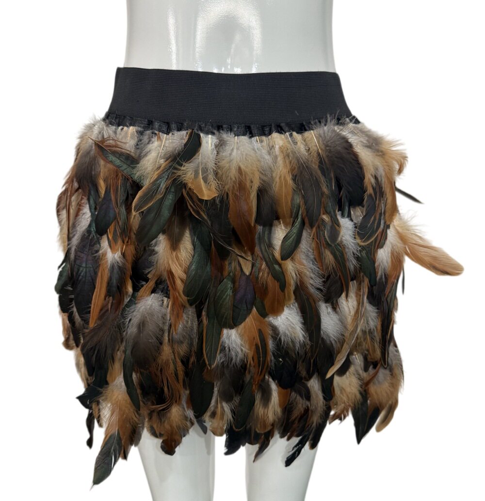 Color Block Feathered Midi Skirt Elastic Waist A Line Irregular Hem Summer Fashion for Women Wholesale Available