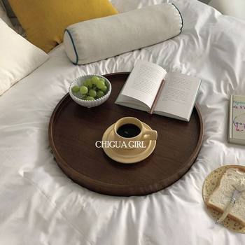 Ins-style Solid Wood Tray Japanese-style Round Wooden Storage Tray Coffee Fruit Storage Tray Wooden Tray Photo Ornaments