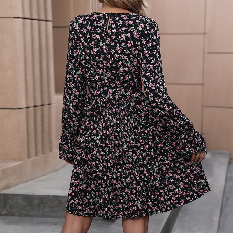 Womens Long Sleeve Ruffled Floral Dress Autumn Collection European and American Style Perfect for Casual Outings