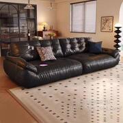 Italian Leather Sofa, First-Layer Cowhide, American Retro Style Living Room, Multi-Functional Straight-Row Comfortable Cloud Lea