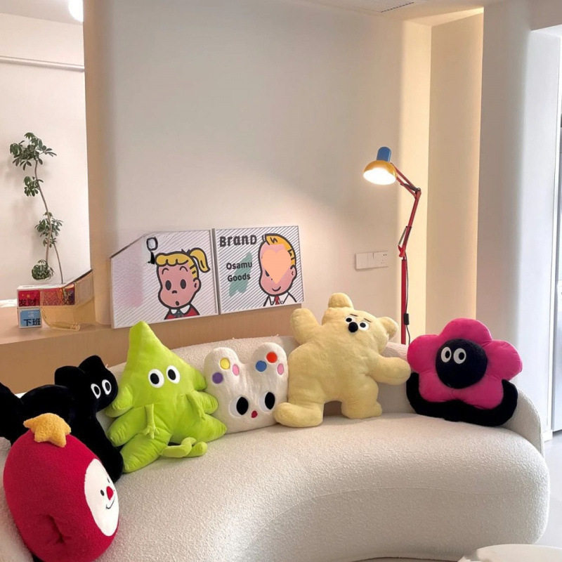 Scandinavian Style Milk Puff Cat Pillow Dopamine Plush Doll Cute Pink Flower Sofa Bedroom Pillow Birthday Gift