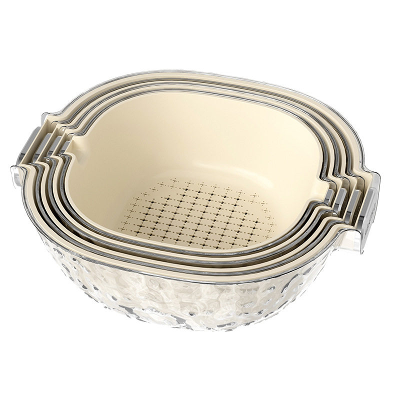 Double Layer Draining Basket Household Kitchen Vegetable Washing Basin Plastic Vegetable Washing Basket Rice Washing Basket Fruit Basin Ins Light Luxury Vegetable Washing Basket