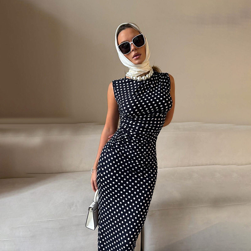 Sleeveless Polka Dot Dress Slim Fit Elegant Bodycon Style Perfect for Summer Events Wholesale Available