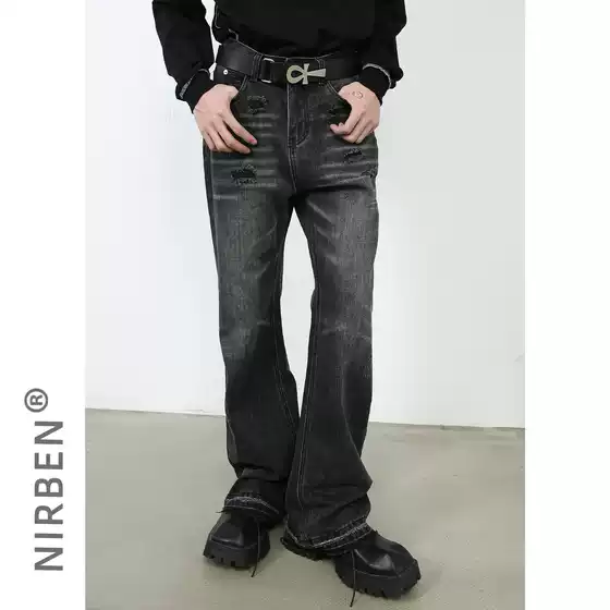 nirben Denim | American retro straight fashion brand jeans men's worn-out design sense niche loose flared pants