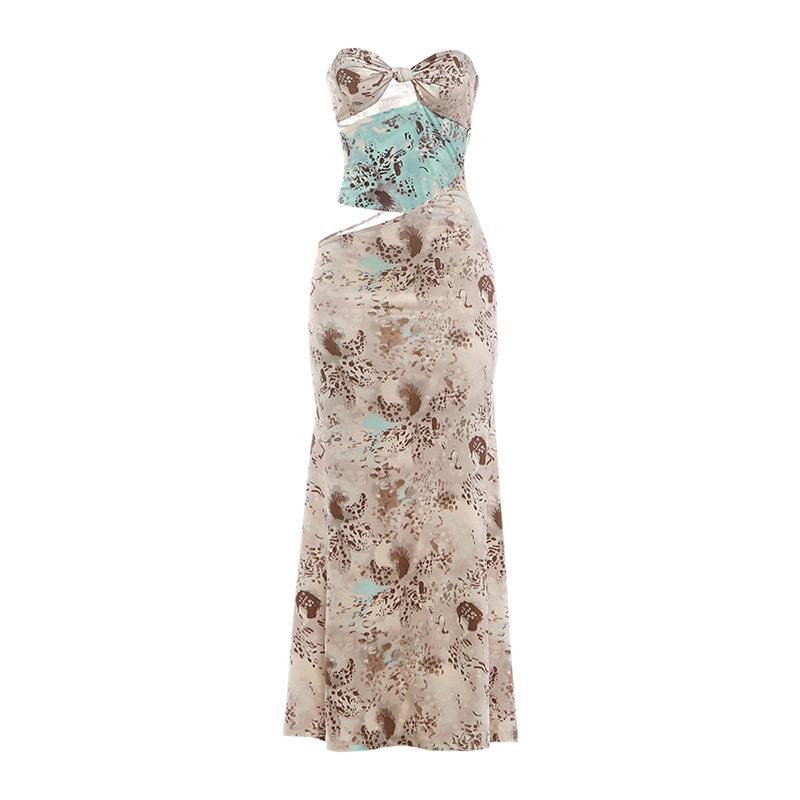Summer Womens Dress Fashionable Floral Print Unique Patchwork Sexy Hollow Out Bodycon Fit Perfect for Parties and