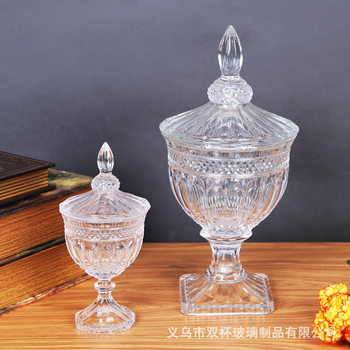 European Style Vintage Embossed Glass Candy Box Tall Candy Jar Dry Fruit Box with Lid Storage Box Home Storage Jar