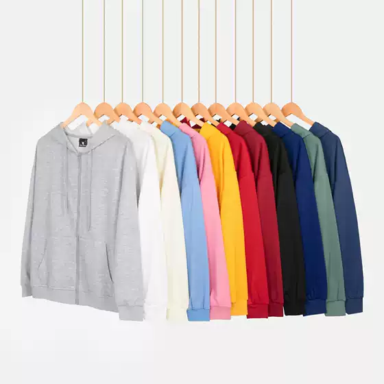 Spring and Autum Hooded Zipper Cardigan Sweatshirt Off-Shoulder Long-Sleeved Pure Color Xiyin Cross-Border Temu Loose Version