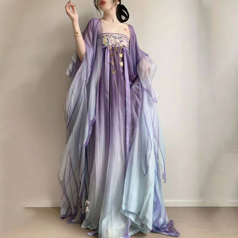 Новая градиентная юбка Hanfu super fairy, сшитая в стиле Танг, с вышивкой Хази, старинный костюм, рубашка-бабочка с большими рукавами, повседневный национальный стиль Hanfu Изображение 1