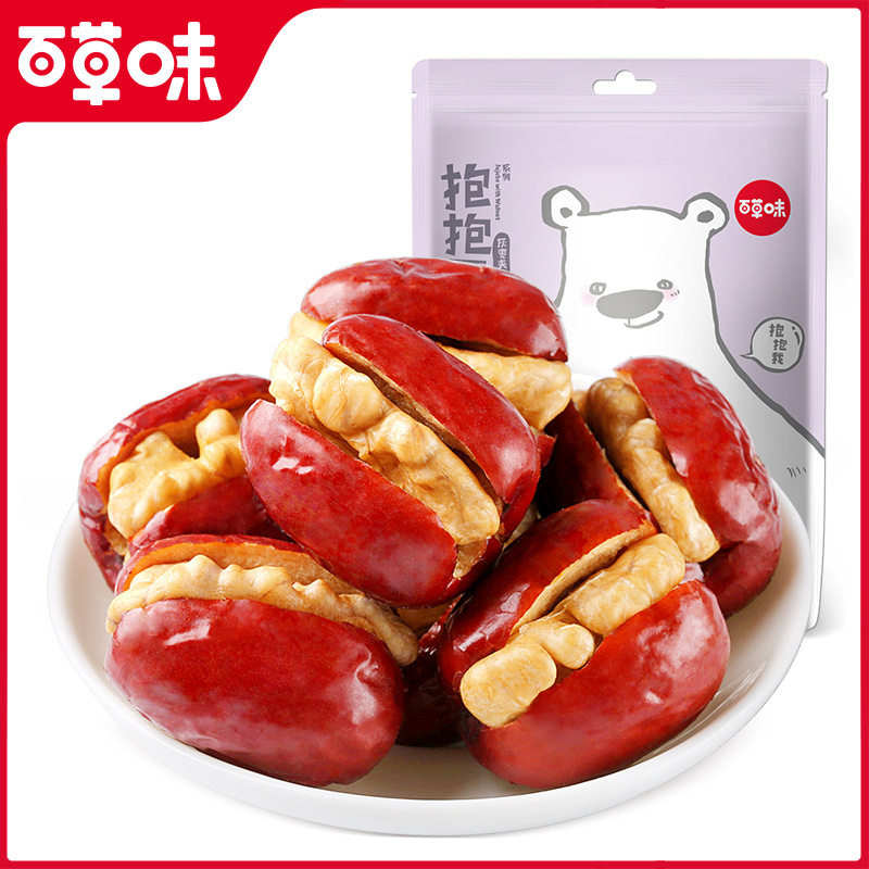 Baicao Flavor Hug Fruit Gray Dates with Walnuts 118g Box Size 24 Bags of Dates with Walnut Kernels Pie Snack Sandwich