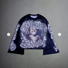 Retro Angel Cupid All-Over Print Women's Round Neck Sweatshirt with Gothic Style Lettering, Flared Long Sleeves, Pullover Top for Trendy Girls
