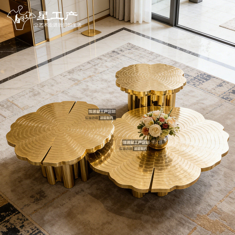 轻奢商业软装酒店茶几艺术品家具摆件定制不锈钢金属茶台创意雕塑