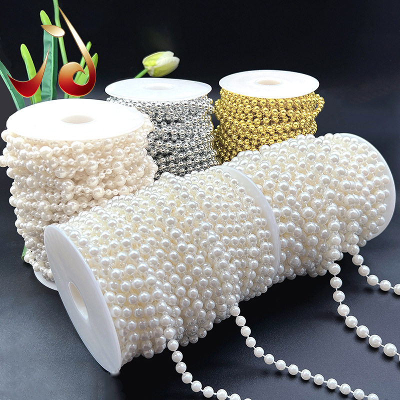สร้อยไข่มุกสำหรับงานแต่ง 6-14 มม. โซ่ไข่มุก โซ่ลูกปัดหุ้มลวด ทำมือ DIY สำหรับตกแต่งสถานที่จัดงานแต่ง วัสดุจากไข่มุก