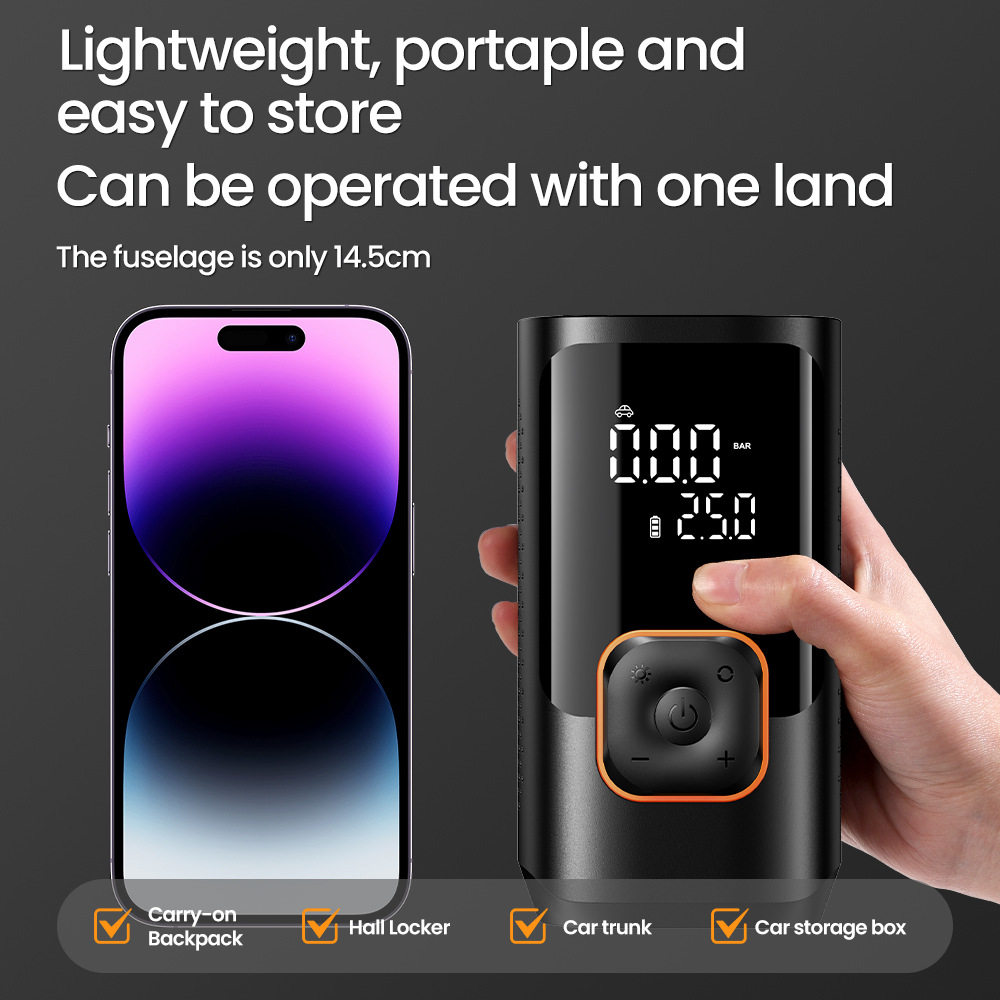 Vehicle-Mounted Air Pump, Multi-Functional Car Tire Pump, Charging and Pressure Measuring Equipment, Wireless Emergency Lighting Function