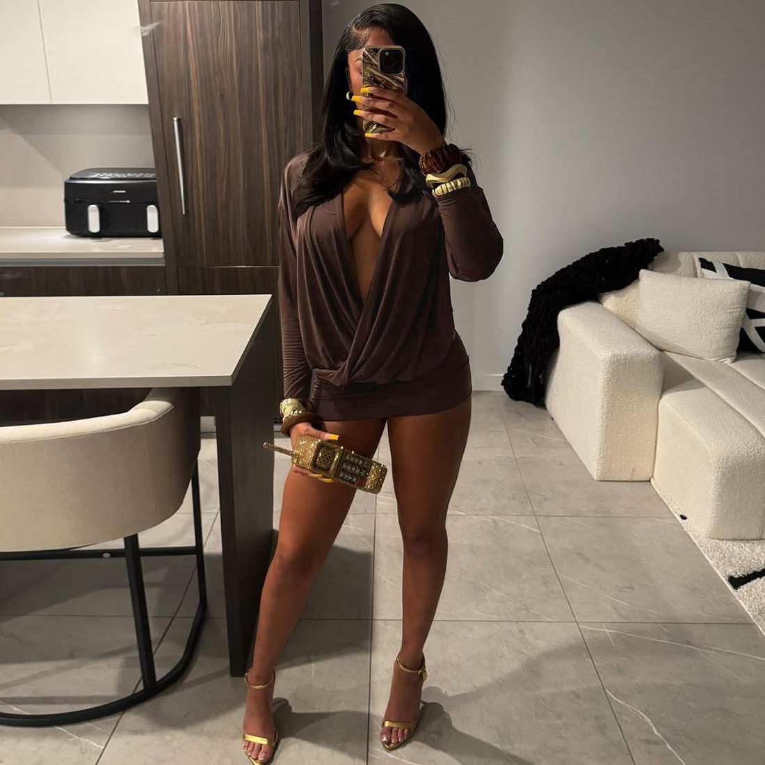 Sexy Bodycon Dress Deep V Neck Long Sleeve Versatile Style Autumn Fashion for Parties Wholesale Available