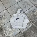 Waffle knit zip-up jacket / grey
