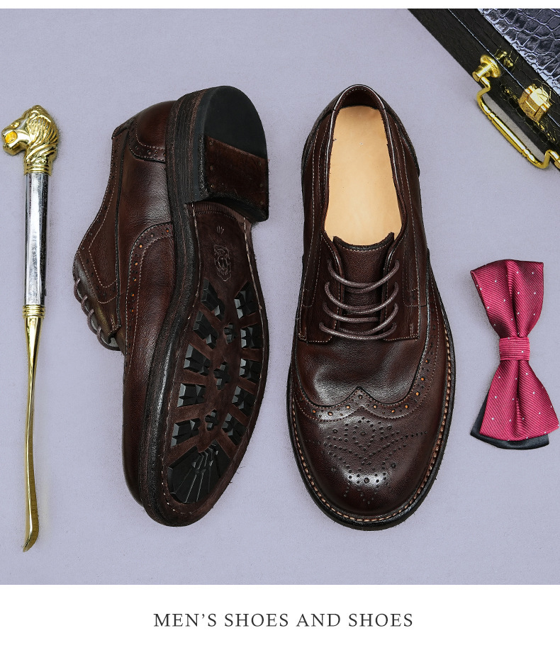 Giày Derby nam da bò thật đế da thủ công Goodyear mũi tròn — Màu đen, Màu cà phê