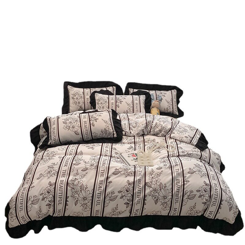 Hepburn style bed sheet four-piece set wholesale student dormitory three-piece ins style lace quilt cover Nantong bedding