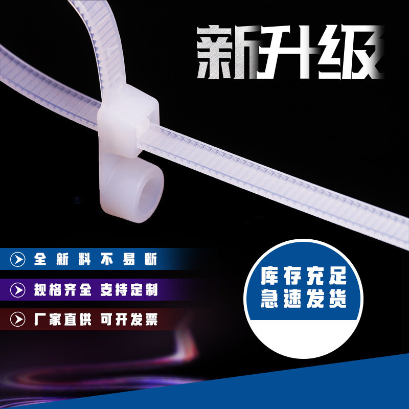 Fixed head cable tie manufacturers wholesale self-locking black and white nylon double hole self-locking nylon cable tie